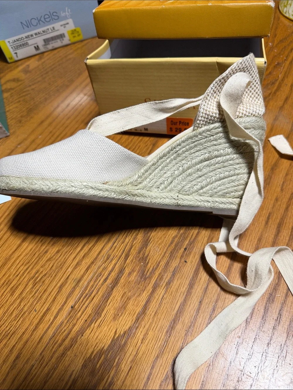 Sahara Cancun Size 8 Canvas Espadrille Wedges in Cream with Ankle Wraps